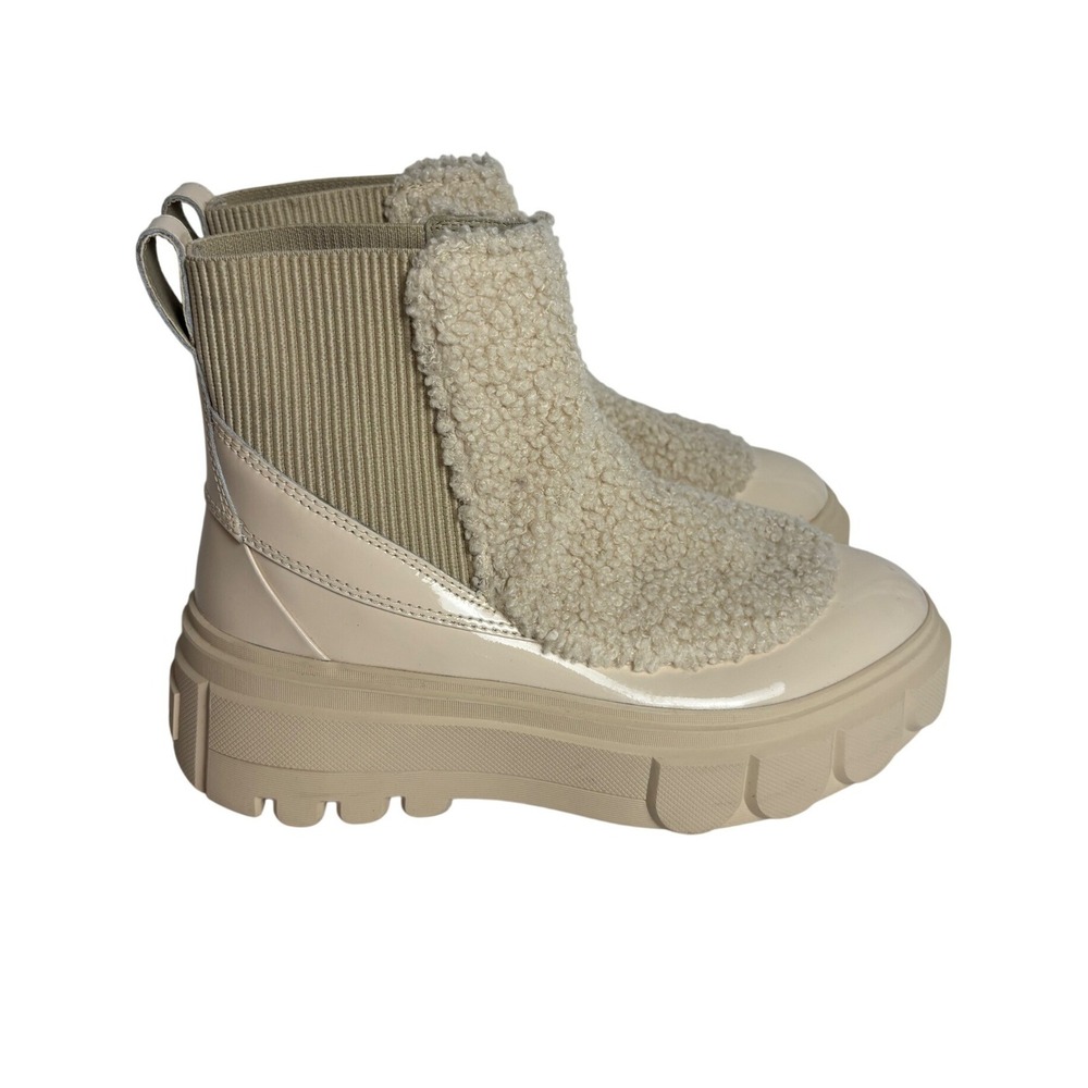 Sorel Brex Cozy Chelsea Faux Fur Patent Leather Platform Boot 7 Ivory Waterproof